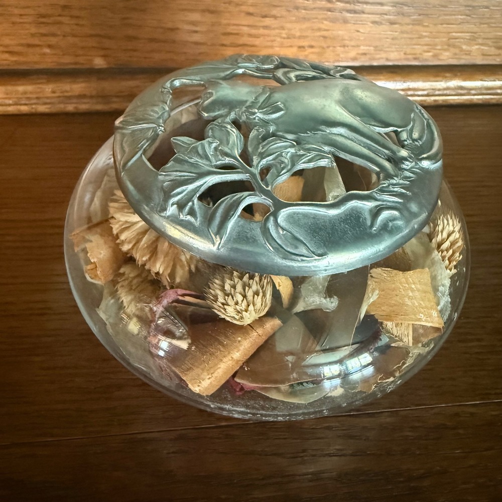 Seagull Pewter Potpourri Jar Cat Floral Lid Vintage 1988 Silver Clear Excellent - Picture 6 of 9